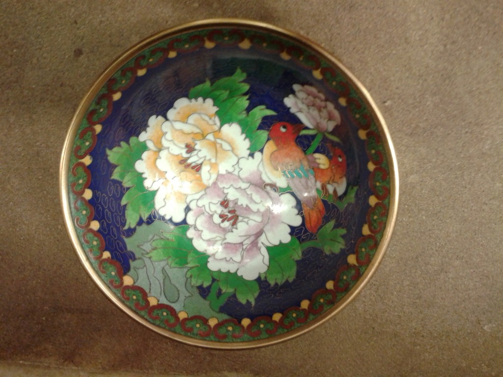 This Cloisonne designed bowl was made in China and purchased during a trip there.